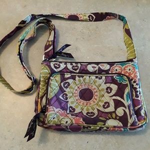 Vera Bradley Crossbody Wallet Mini Purse Quilted Floral Adjustable Strap Purple